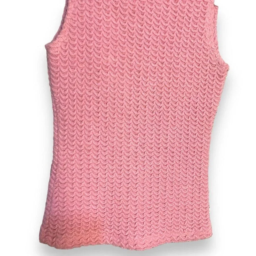 L' Patricia Turtleneck Sweater Womens Medium Pink Knit Sleeveless Barbiecore Top